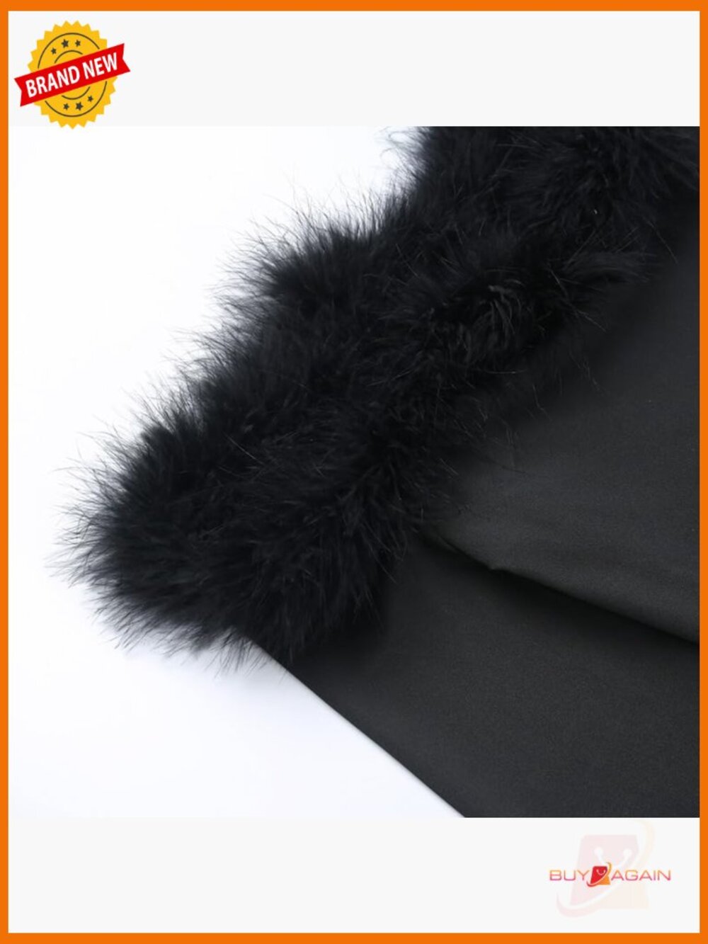 Long Sleeve Off Shoulder Bodysuit with Feather Trim Slim Fit - Picture 6 of 7